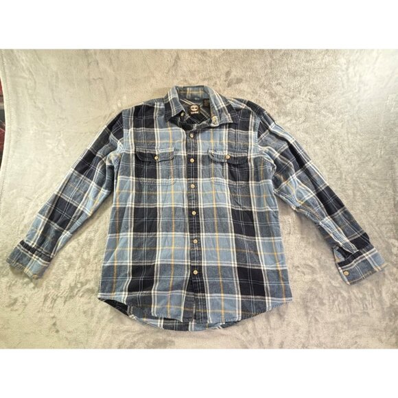 Timberland Shirt Men's Medium Blue Plaid Long Sleeve Button-Down Shirt - Picture 1 of 8